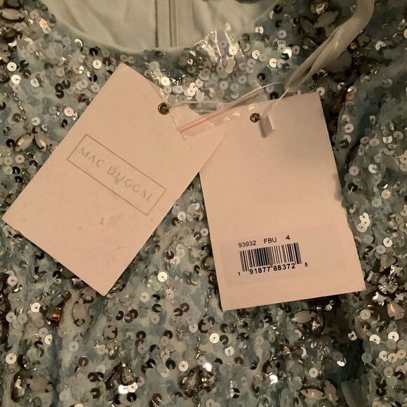 MAC DUGGAL 93932 Blue Flutter Sleeve Sequin High Neck Gown Dress - Picture 13 of 13